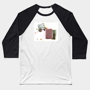 Bitcoin coin, wallet and money dollars. Concept of mining business, wealth, bonus, success Baseball T-Shirt